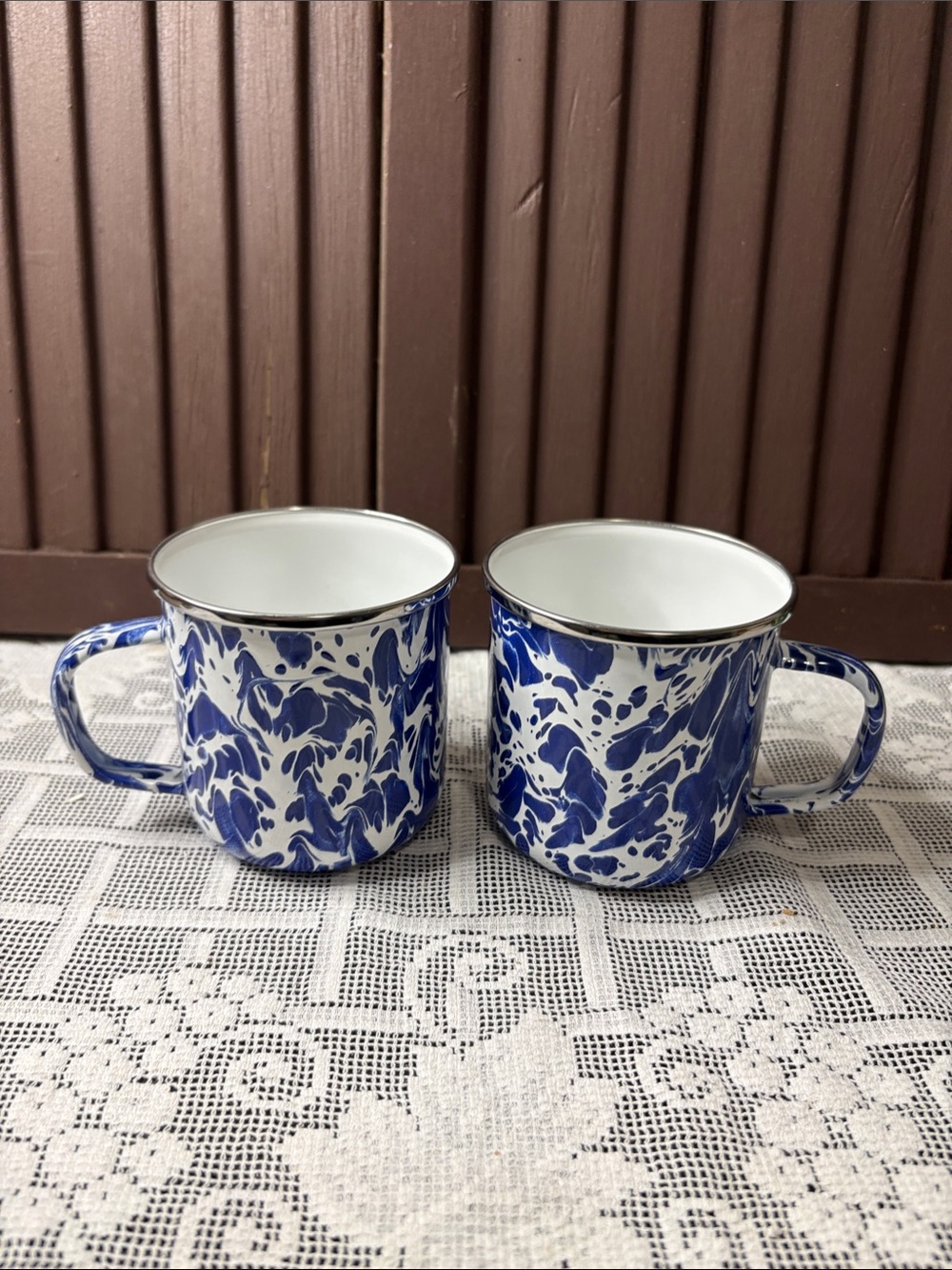 Golden Rabbit Enamelware 12oz Mugs Cobalt Blue Swirl Set of 2
